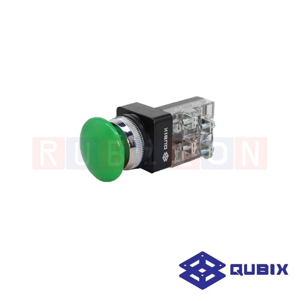 QUBIX CBM-251G สวิตช์กดดอกเห็ด Ø25 mm. สีเขียว (GREEN) CONTACT 1NO+1NC (CONTROL SWITCHES : Ø25 MM.)