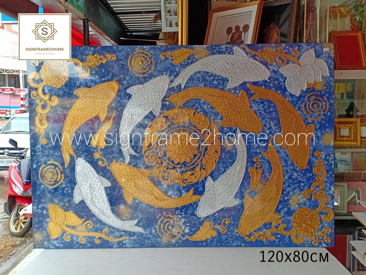 ภาพวาดสีอคิลิคลงรักปิดทอง size 120x80 cm