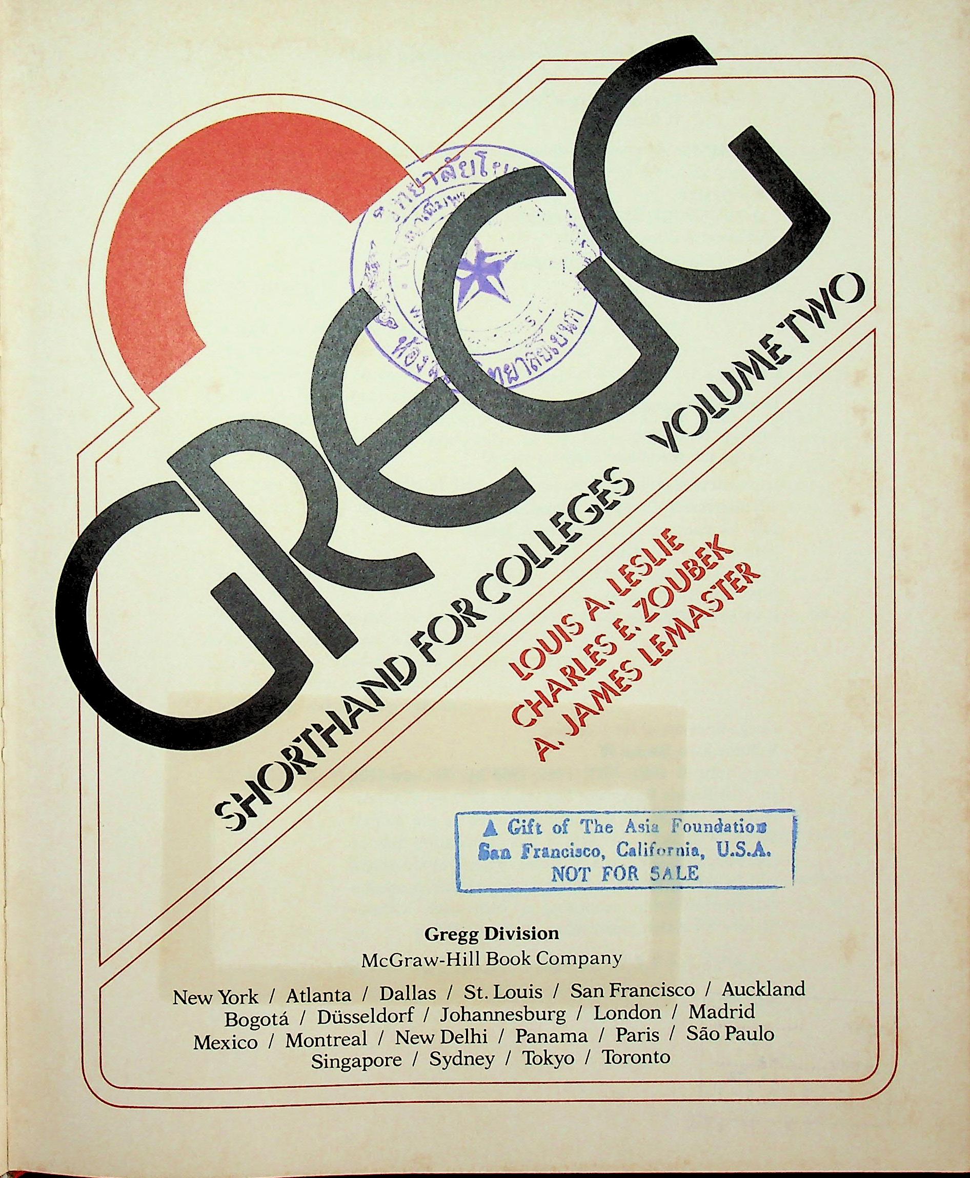 GREGG SHORTHAND FOR COLLEGES VOLUME TWO