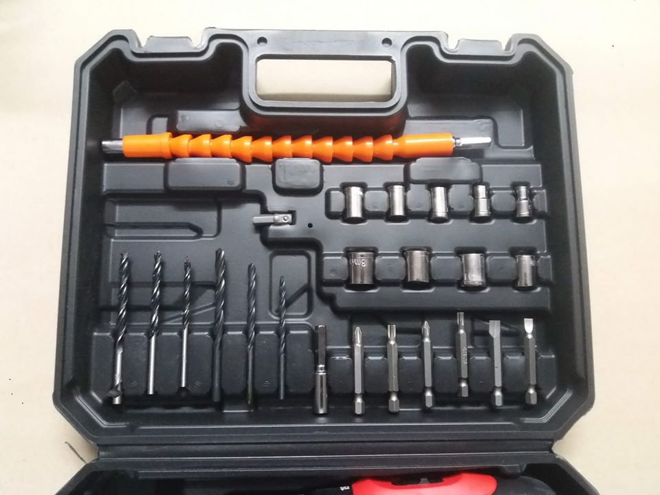 รหัสสินค้า 126 สว่านไร้สาย 18 โวลต์ GD แบตเตอรี่ 1 ก้อน มาพร้อมกับอุปกรณ์ หลากหลายรูปแบบ