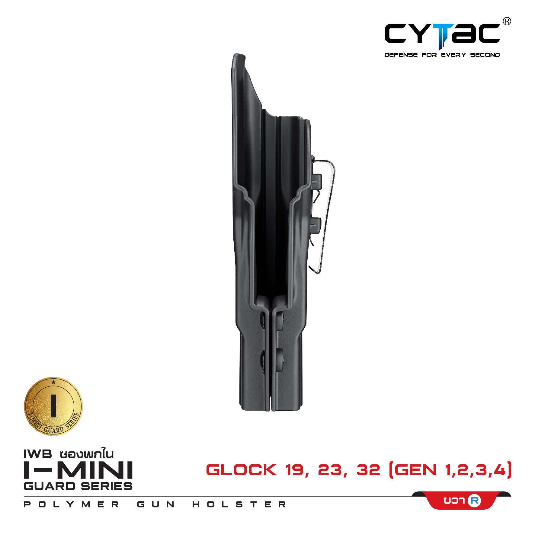 🇹🇭 673 ไทยแลนด์ แทคติคอล CYTAC ซองพกใน Polymer รุ่น GLOCK 19,23,32 ดำ ขวา Thailand Tactical