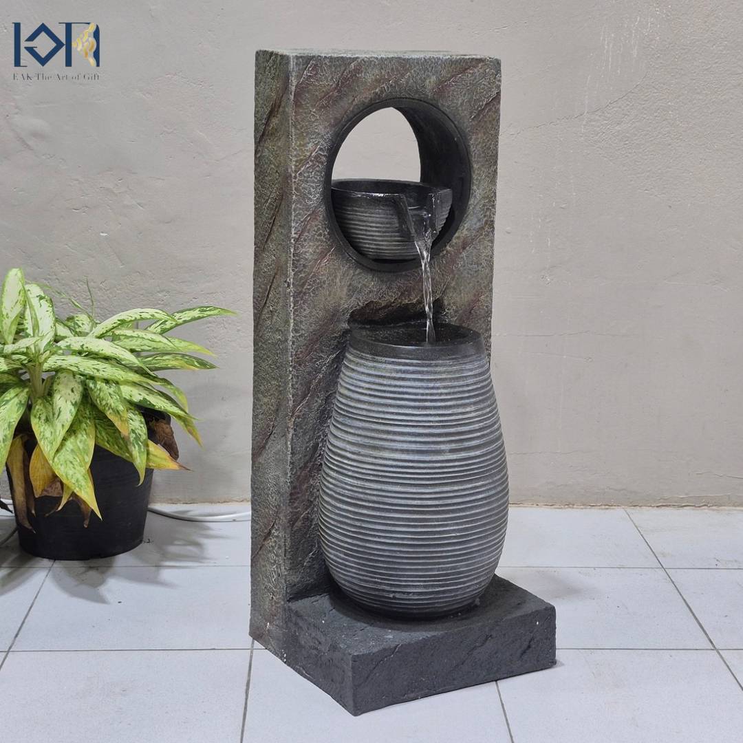 น้ำพุตั้งพื้นแต่งบ้าน รุ่นรหัส23015 น้ำตกจำลองวางหน้าบ้านเสริมฮวงจุ้ย อ่างน้ำล้นจัดสวน สำเร็จรูป