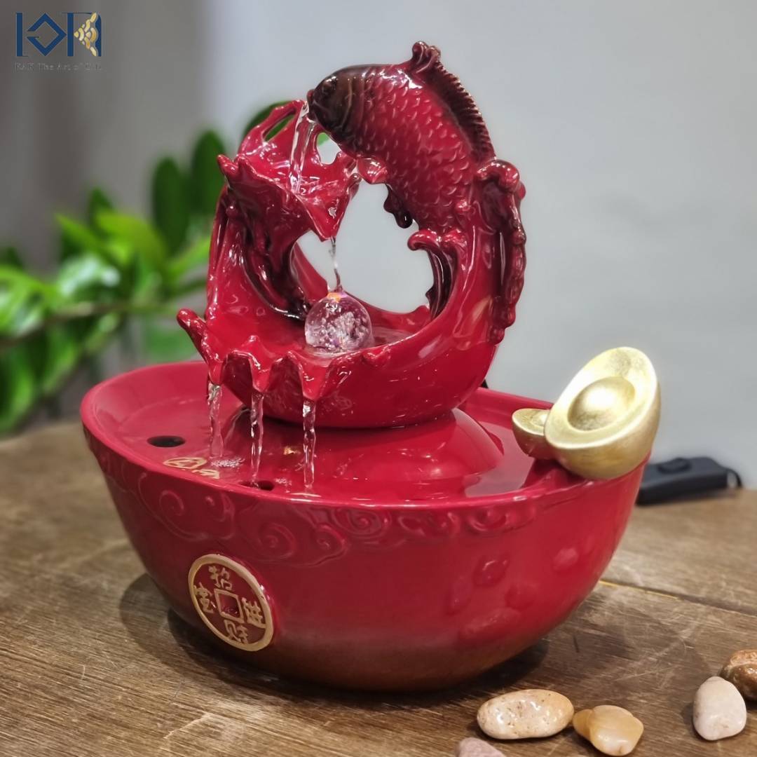 น้ำพุล้นตั้งโต๊ะ รุ่นปลามังกรสีแดงรหัสสินค้า10494-6 เสริมฮวงจุ้ยสริมทรัพย์มงคล ตกแต่งบ้านที่ทำงานร้านค้า ของขวัญ