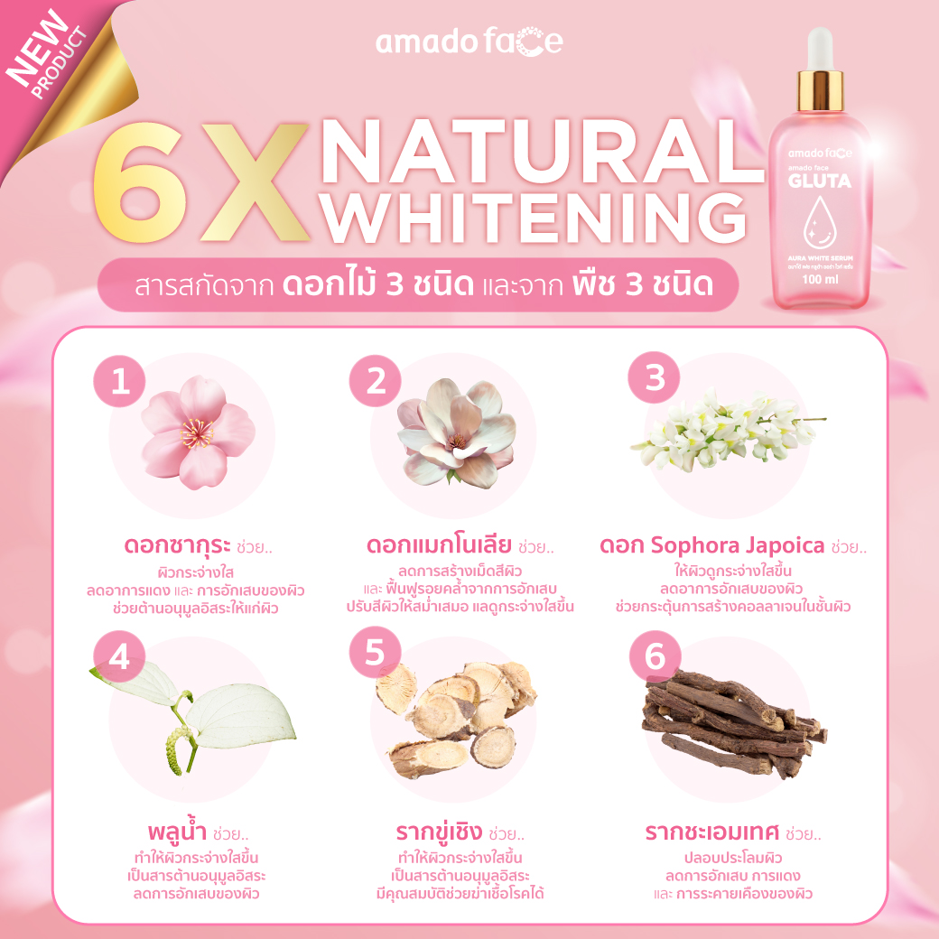 เซรั่มอมาโด้ โกลด์ คาร์เวียร์ /กลูต้า ออร่า เซรั่มหน้าใส ผิวชุ่มชื้น ลดเลือนจุดด่างดำ 100ml.