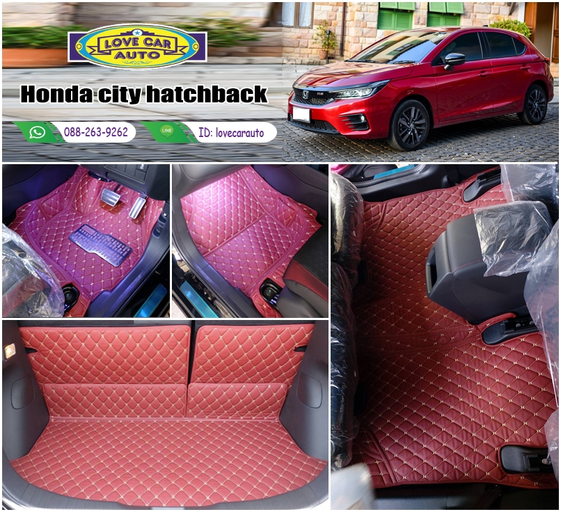พรมรถยนต์ 6D สีแดงไวน์ Honda City Hatchback