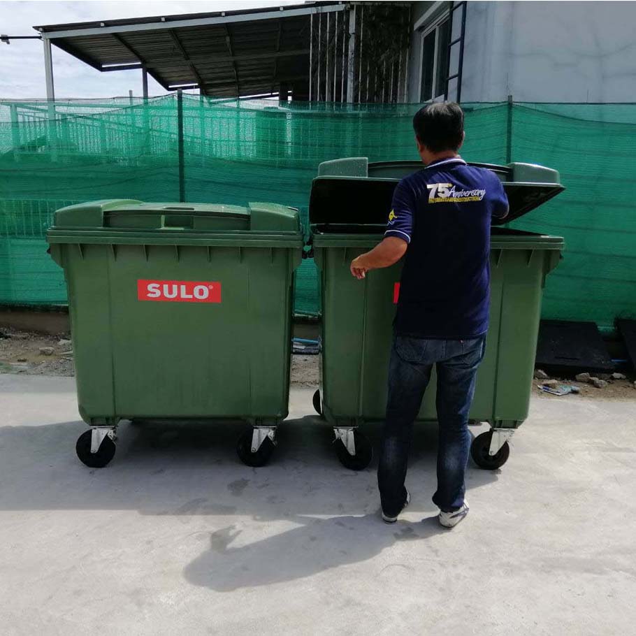 ถังขยะเทศบาล ขนาด 1100 ลิตร พร้อมล้อ ฝาเรียบ(มีหูยก)