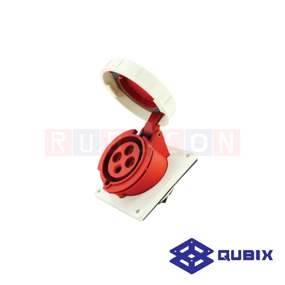 QUBIX AJ-3242 ปลั๊กพาวเวอร์ตัวเมียฝังหน้าเฉียงกันน้ำ 4 ขา 3P+E 32A 380-415V 6H IP67