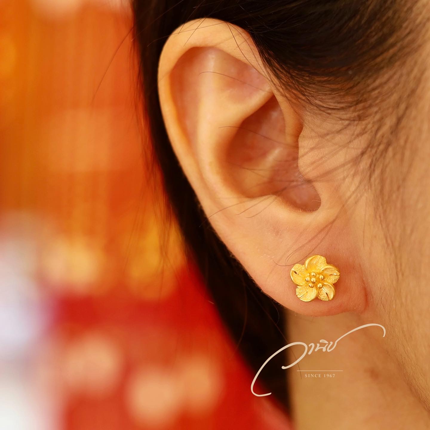 ต่างหูทองคำ 96.5% ลายดอกไม้