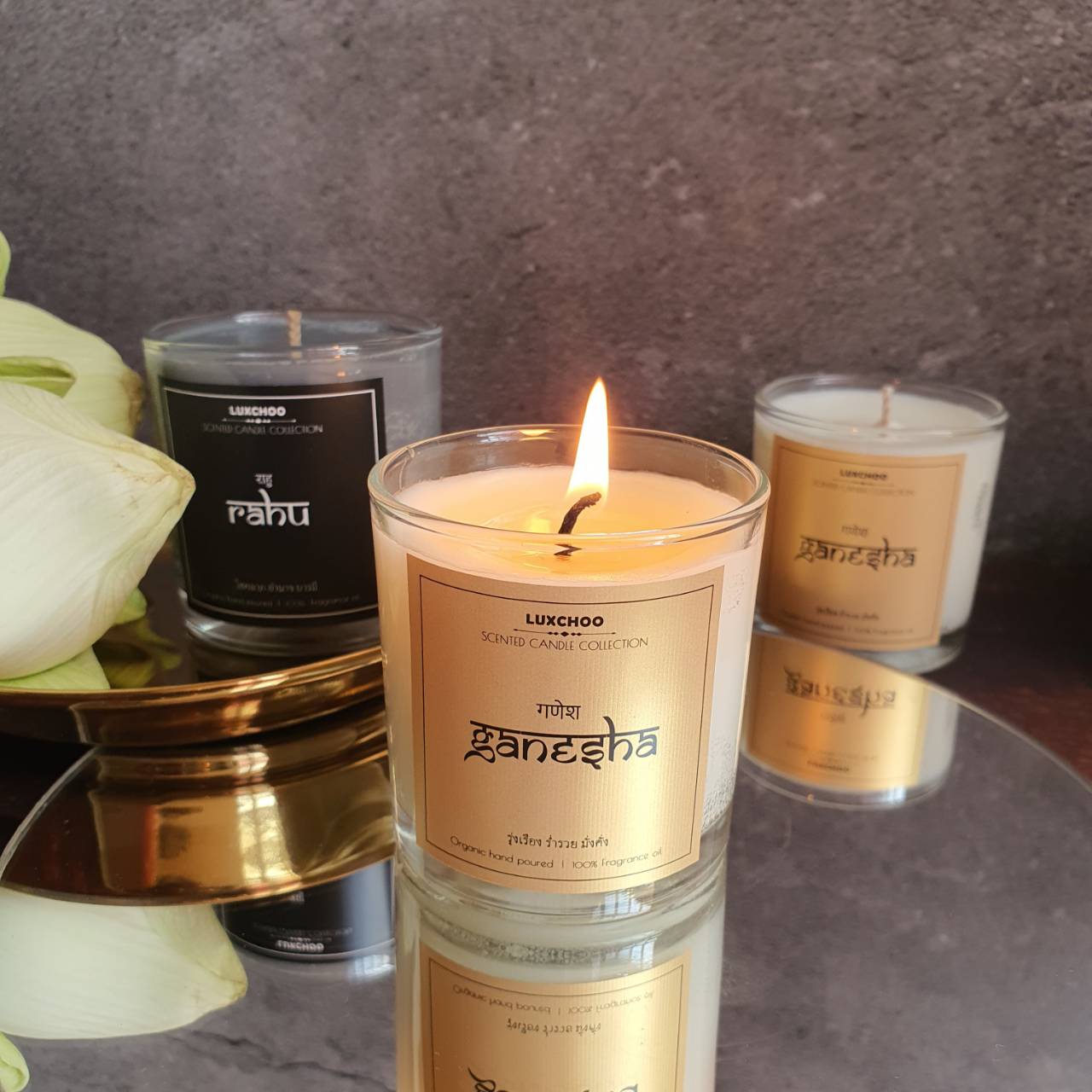 เทียนหอม สำหรับจุดบูชาพระพิฆเนศ / พระราหู เสริมศิริมงคล โชคลาภ ร่ำรวย ทำจากไขถั่วเหลืองต่างประเทศ 100%