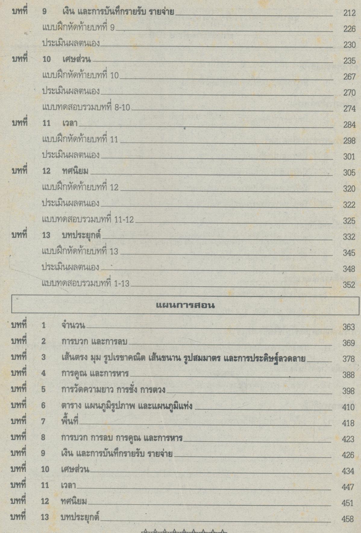 แผนการสอนวิชา คณิตศาสตร์ ป.4