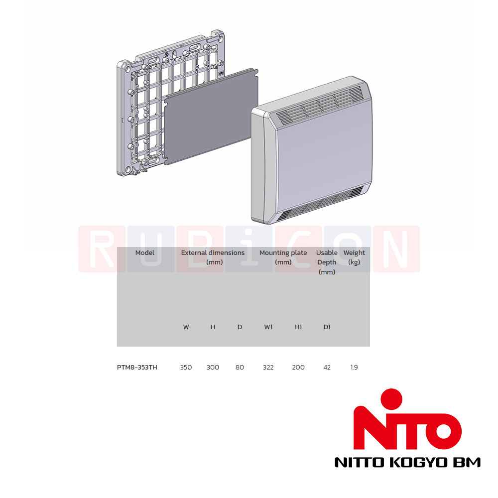 "NITTO KOGYO" PTM8-325TH Network racks and boxes IP2X SIZE : W250xH200xD80 mm. Thickness 3.0mm
