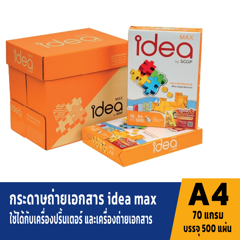 Idea Max กระดาษa4 70 แกรม กระดาษถ่ายเอกสาร ขนาดเอ4 (5รีม)
