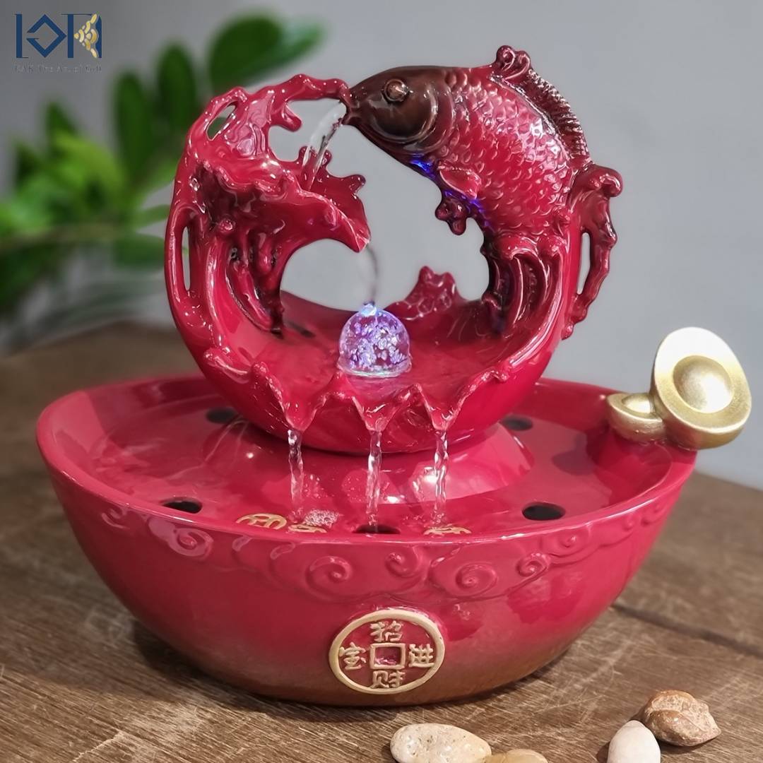 น้ำพุล้นตั้งโต๊ะ รุ่นปลามังกรสีแดงรหัสสินค้า10494-6 เสริมฮวงจุ้ยสริมทรัพย์มงคล ตกแต่งบ้านที่ทำงานร้านค้า ของขวัญ