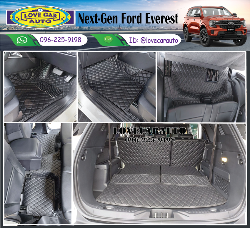 พรมปูพื้นรถยนต์ 6D Ford Everest Next Gen 2022 สีดำล้วน เต็มคัน