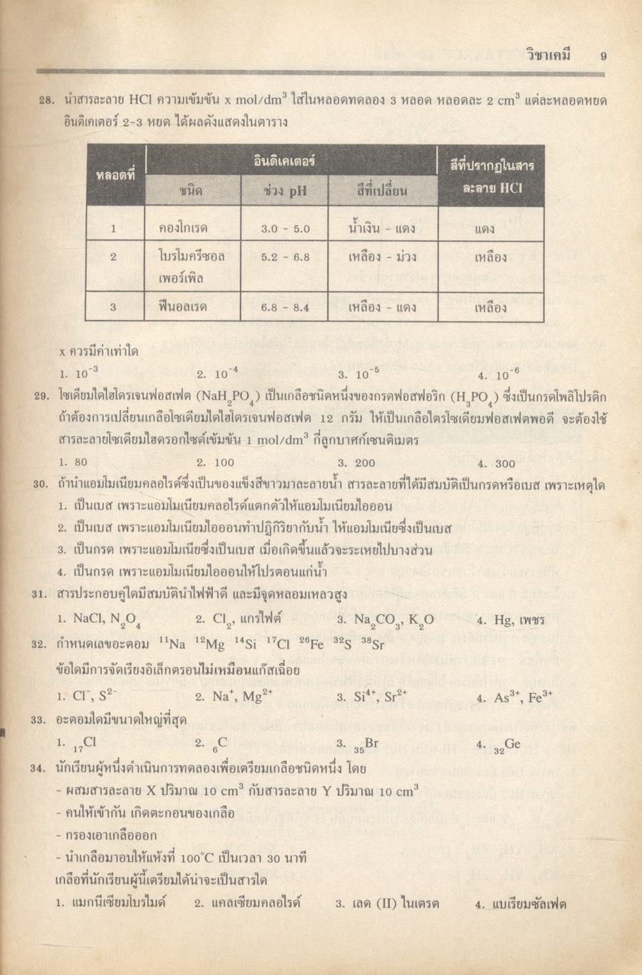 เฉลยข้อสอบเข้ามหาวิทยาลัย ENTRANCE ระบบใหม่ ตุลาคม 2541 - ตุลาคม 2546 ฉบับรวม 11 ครั้ง เคมี