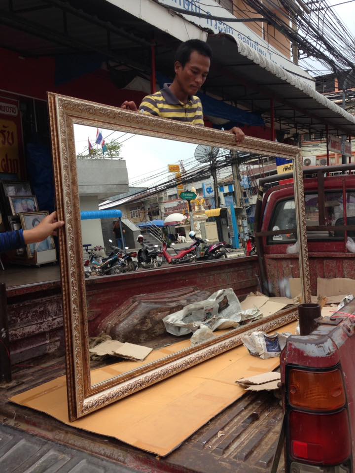 กรอบกระจกเงา 120x200 cm วัดขอบนอก ขอบหนากรอบ 4"