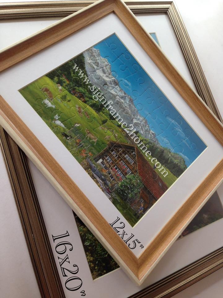 กรอบลายไม้ธรรมชาติ ตัดขอบขาว ขนาด 12x15" พร้อมใส่ขอบโฟโต้เม้าขาว กระจกตัดแสง