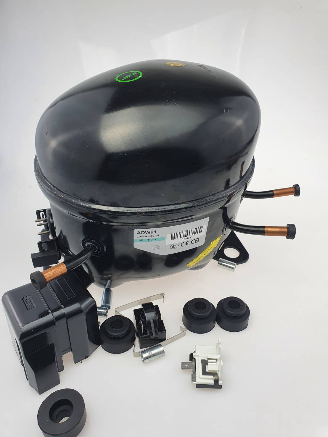 ADW91 คอมเพรสเชอร์ 1/3 แรงม้า R134a LBP สำหรับตู้แช่ ตู้เย็น Compressor ของใหม่ พร้อมอุปกรณ์ ดีเลย์ โอเวอร์โหลด