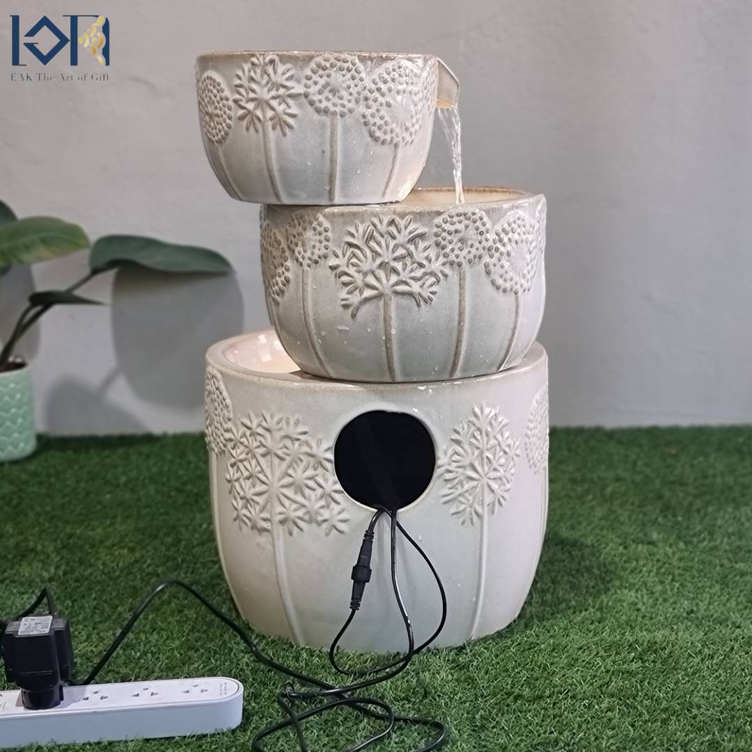 น้ำพุตั้งพื้นหน้าบ้าน รุ่นเซรามิก3ชั้นMZ16191BA น้ำพุหน้าบ้านแต่งสวนสวย เสริมฮวงจุ้ยบ้าน