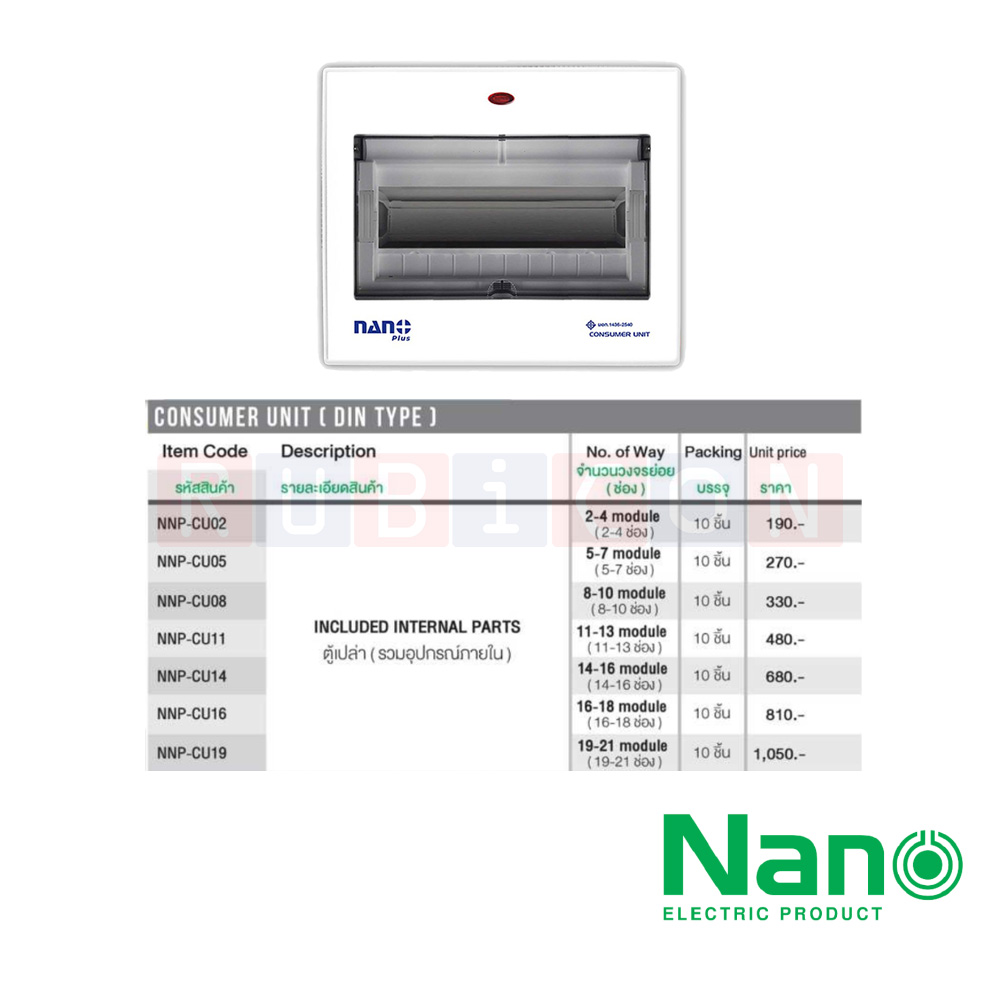Nano Electric® NNP-CU08 ตู้คอนซูมเมอร์ยูนิต NANO PLUS ขนาด 8-10 ช่อง(ตู้เปล่า)