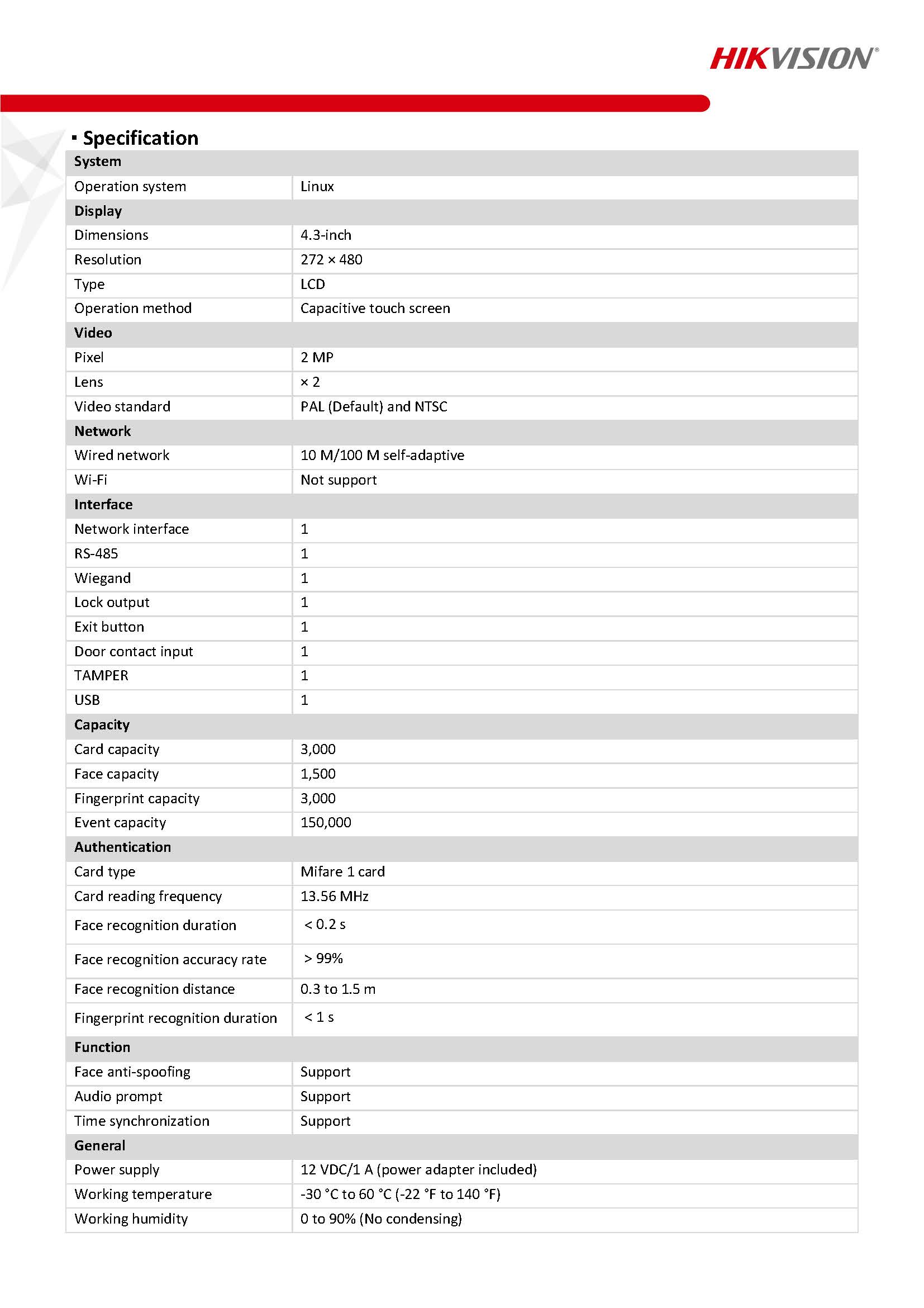 DS-K1T342MFX,Hikvision DS-K1T342MFX
