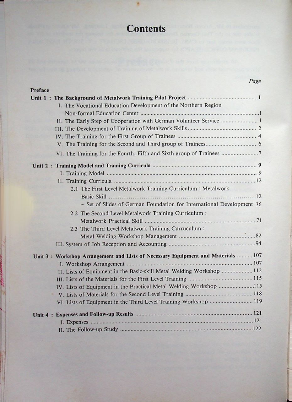 รายงานผลการดำเนินงาน โครงการทดลองอบรมช่างเชื่อมโลหะ REPORT ON METAL WORK TRAINING PILOT PROJECT