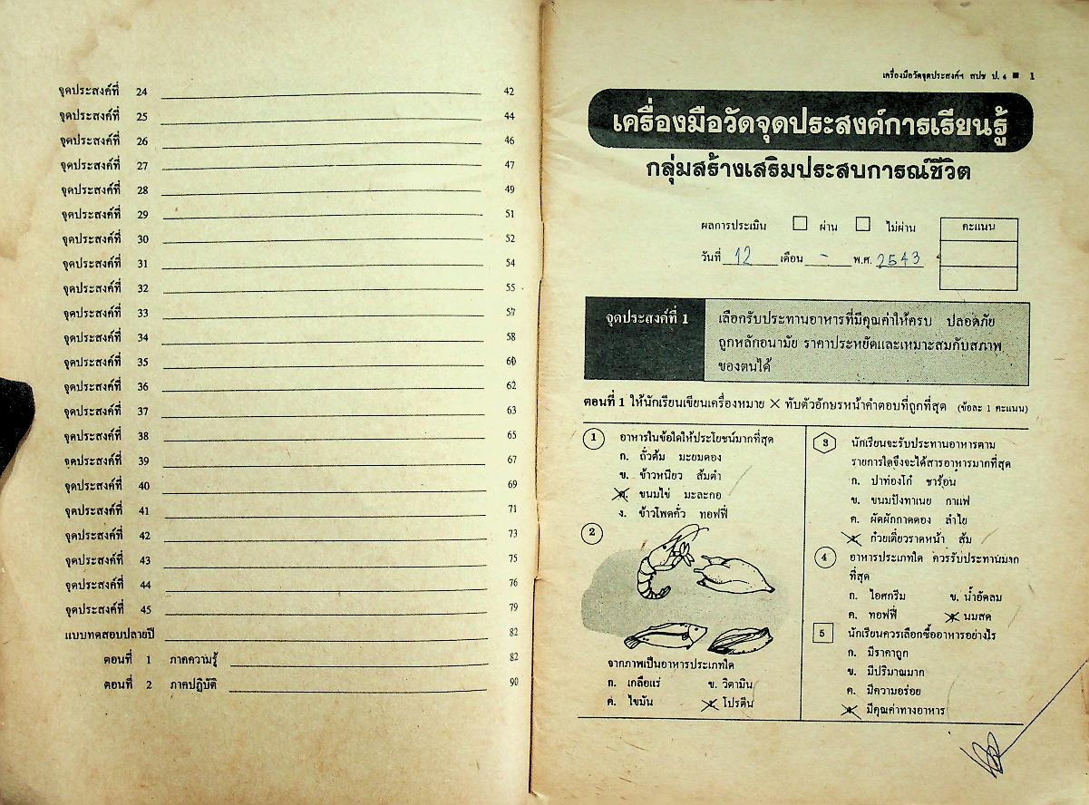 เฉลย เครื่องมือวัดจุดประสงค์การเรียนรู้ตาม ป.02/4 กลุ่มสร้างเสริมประสบการณ์ชีวิต 4 ชั้นประถมศึกษาปีที่ 4