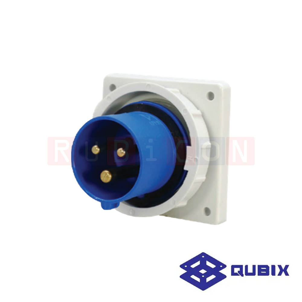 QUBIX AJ-6132 ปลั๊กพาวเวอร์ตัวผู้ฝังกันน้ำ 3 ขา 2P+E 16A 220-240V 6H IP67