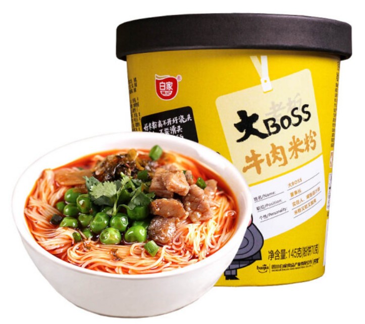 ก๋วยเตี๋ยว รสเนื้อเผ็ดเสฉวนเส้นข้าว ตรา Baijia Bigboss145g