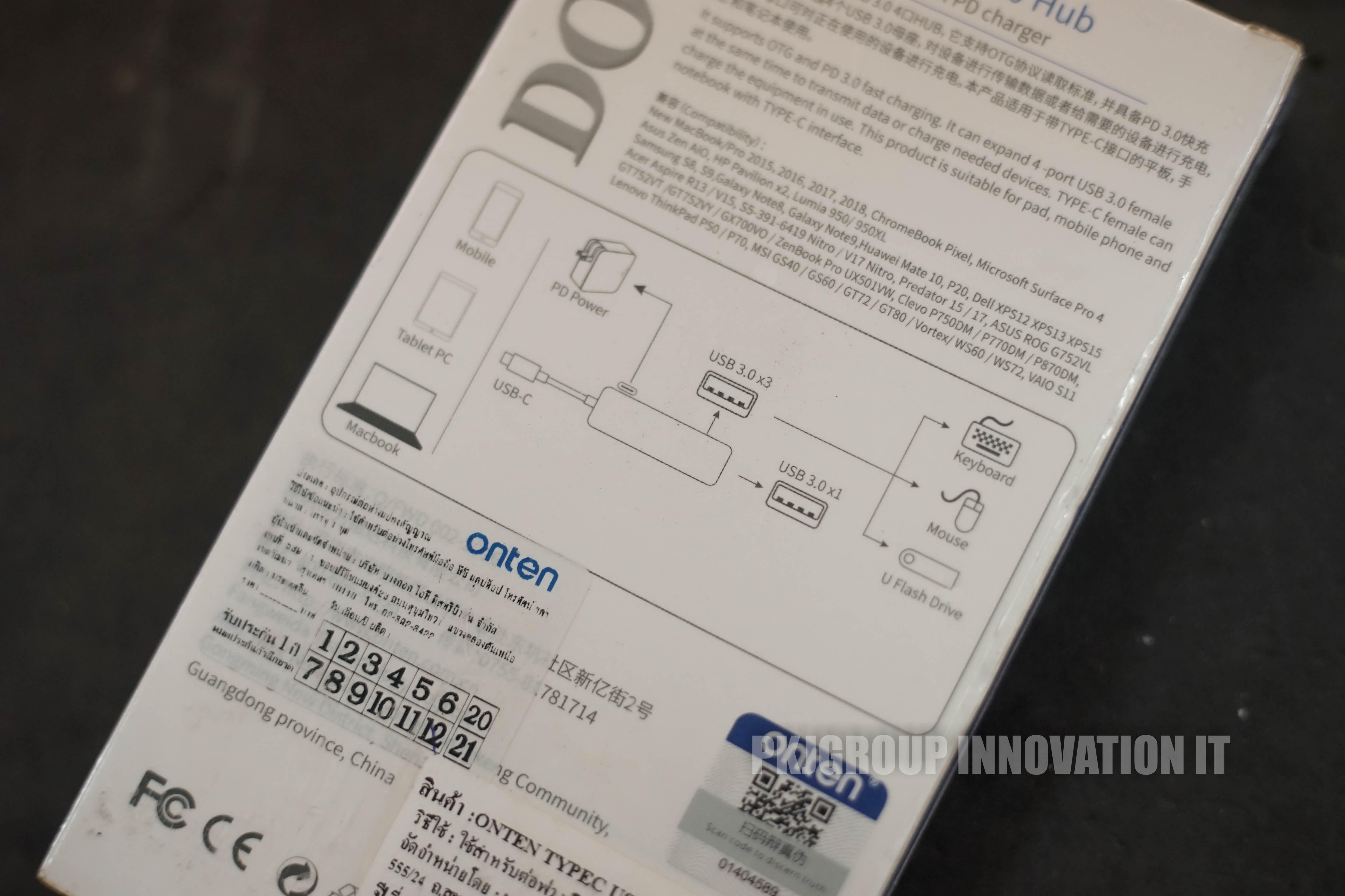 USB Hub Onten USB-C 4 Port USB HUB V.3.0 onten (OTN9602) Black Type-C