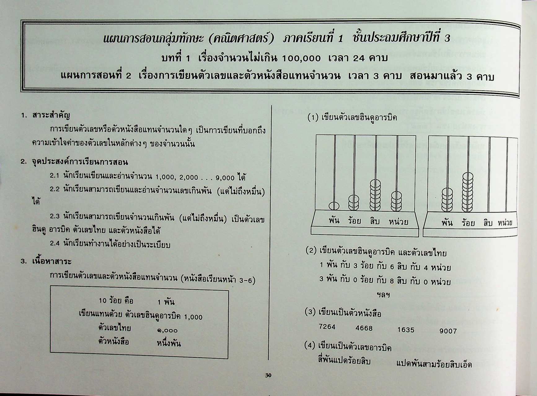 แผนการสอน คณิตศาสตร์ ชั้นประถมศึกษาปีที่ 3 เล่ม 1 ตรงตามหลักสูตรประถมศึกษา พุทธศักราช 2520