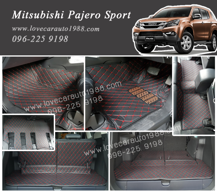 พรม6D Mitsubishi Pajero Sport สีดำด้ายแดง