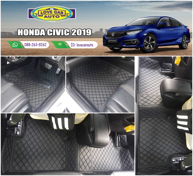 พรมรถยนต์ 6D Honda Civic 2019 สีดำด้ายดำ