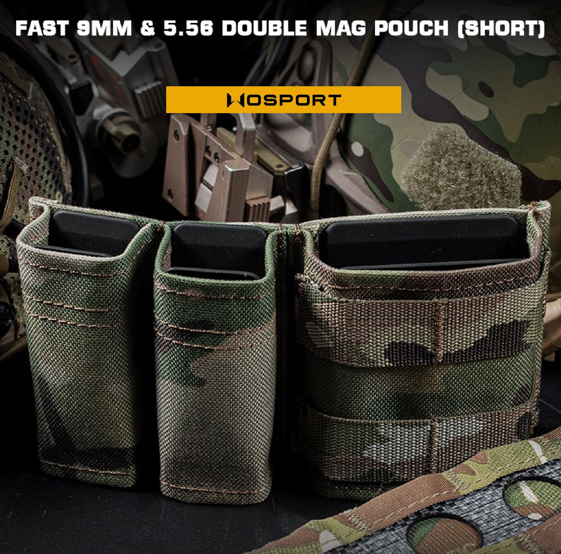 🇹🇭 1131 ไทยแลนด์ แทคติคอล ซองแม็กกาซีน 2+1 ( Wosport ) FAST 9MM & 5.56 Double Mag Pouch [ MG-F-06 ]