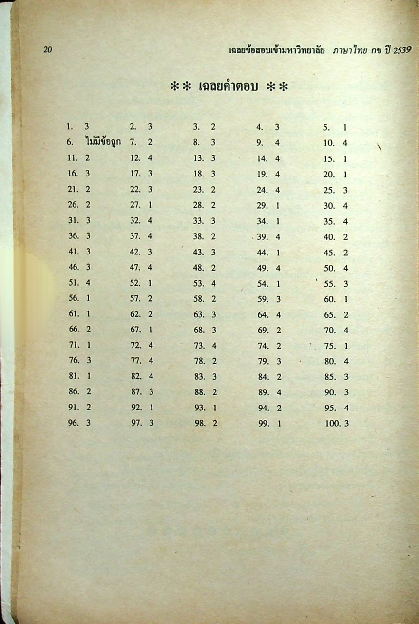 เฉลยข้อสอบ ENTRANCE สายศิลป์ รวมข้อสอบหลาย พ.ศ.-2539 ภาษาไทย กข