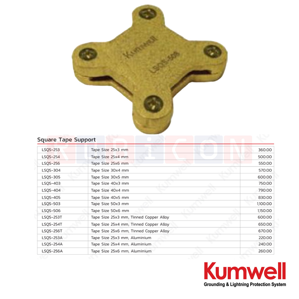 KUMWELL LSQS-253T ตัวรองสายทองแดงชุบดีบุกสี่เหลี่ยม (Square Tape Support) Tape Size 25x3 mm, Tinned Copper Alloy