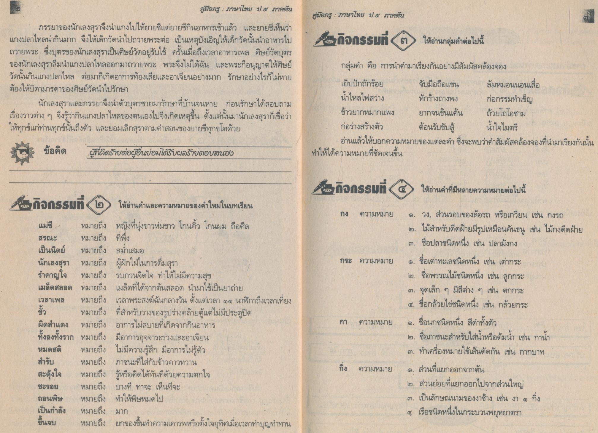 คู่มือครูและแผนการสอน ภาษาไทย ชั้นประถมศึกษาปีที่ ๕ ภาคต้น