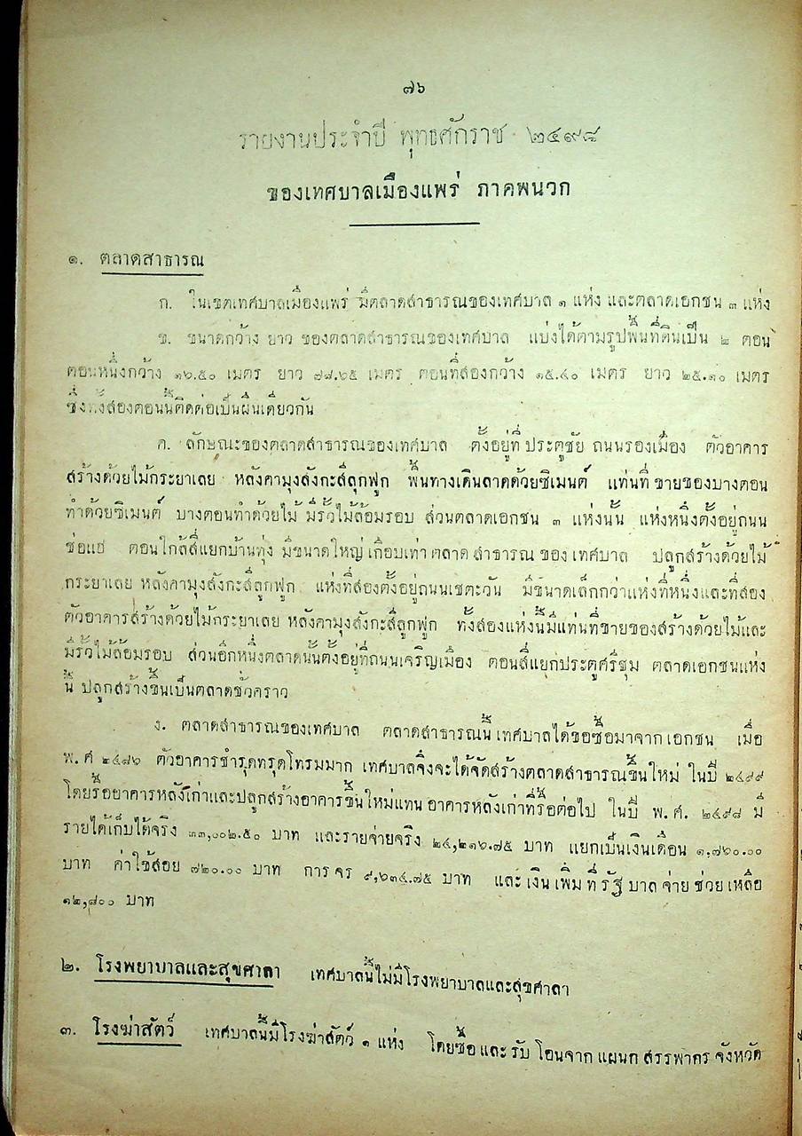 ที่ระลึกวันสถาปนา เทศบาลเมืองแพร่ ๒๕ มีนาคม ๒๔๙๙ รายงานประจำปี และ รวมสถิติกิจการต่างๆ