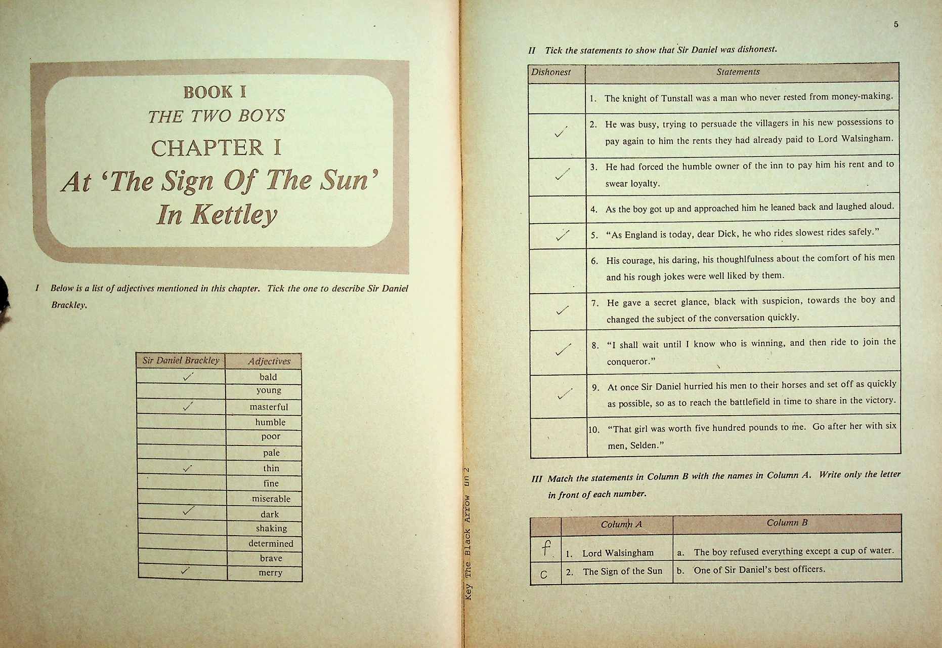 KEY WORKBOOK THE BLACK ARROW FOR M.6 ENGLISH 615-616, ENGLISH 635-636