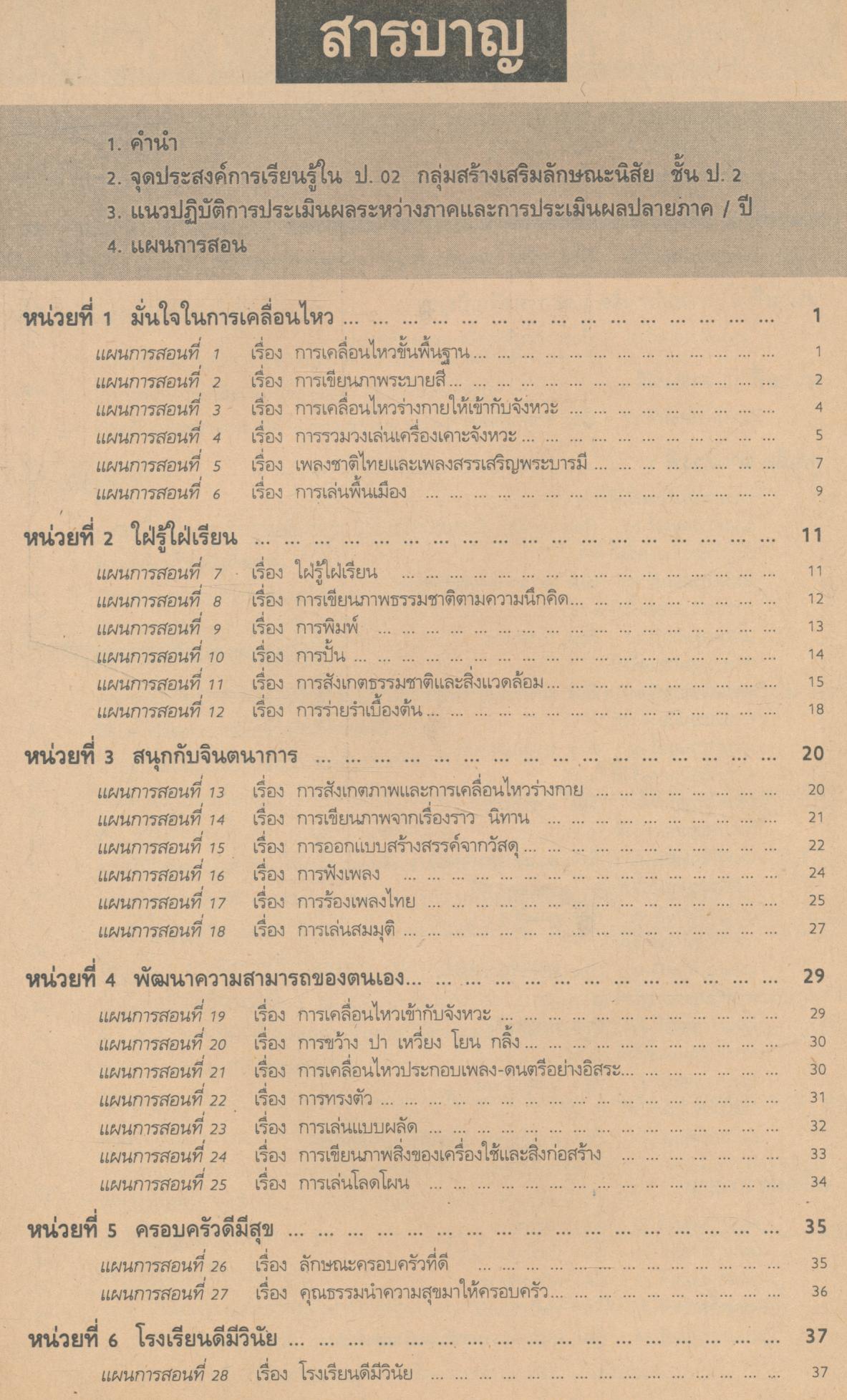 แผนการสอน หนังสือเรียนกลุ่มสร้างเสริมลักษณะนิสัย สลน 2 ชั้นประถมศึกษาปีที่ 2