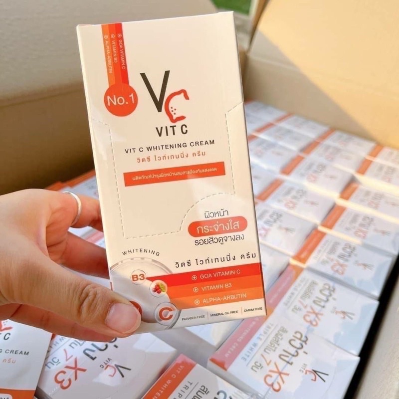 ครีมวิตซีน้องฉัตร Vit C Whitening Cream7g. (ยกกล่อง มี10ซอง)