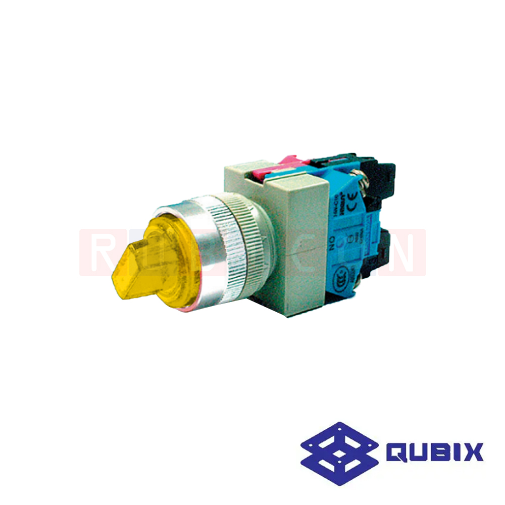 QUBIX SA2-PL320Y-2A สวิตช์ซีเล็คเตอร์มีแล้มป์ 3 จังหวะ สีเหลือง (YELLOW) LED 220VAC CONTACT 2NO (ILLUMINATED CONTROL SWITCHES : Ø22/25 MM.)