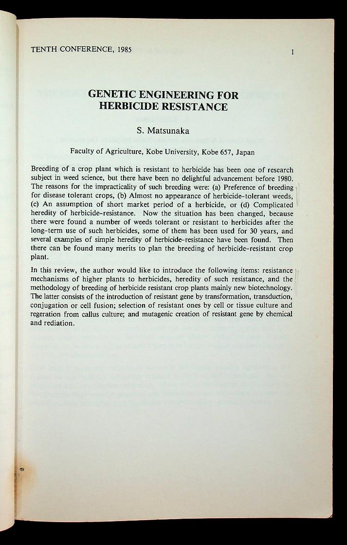 ABSTRACTS : THE TENTH CONFERENCE OF THE ASIAN-PACIFIC WEED SCIENCE SOCIETY 1985