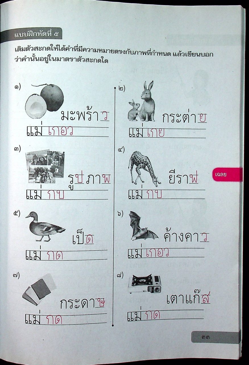เฉลย แบบฝึกหัด รายวิชาพื้นฐาน ภาษาไทย ชั้นประถมศึกษาปีที่ ๒