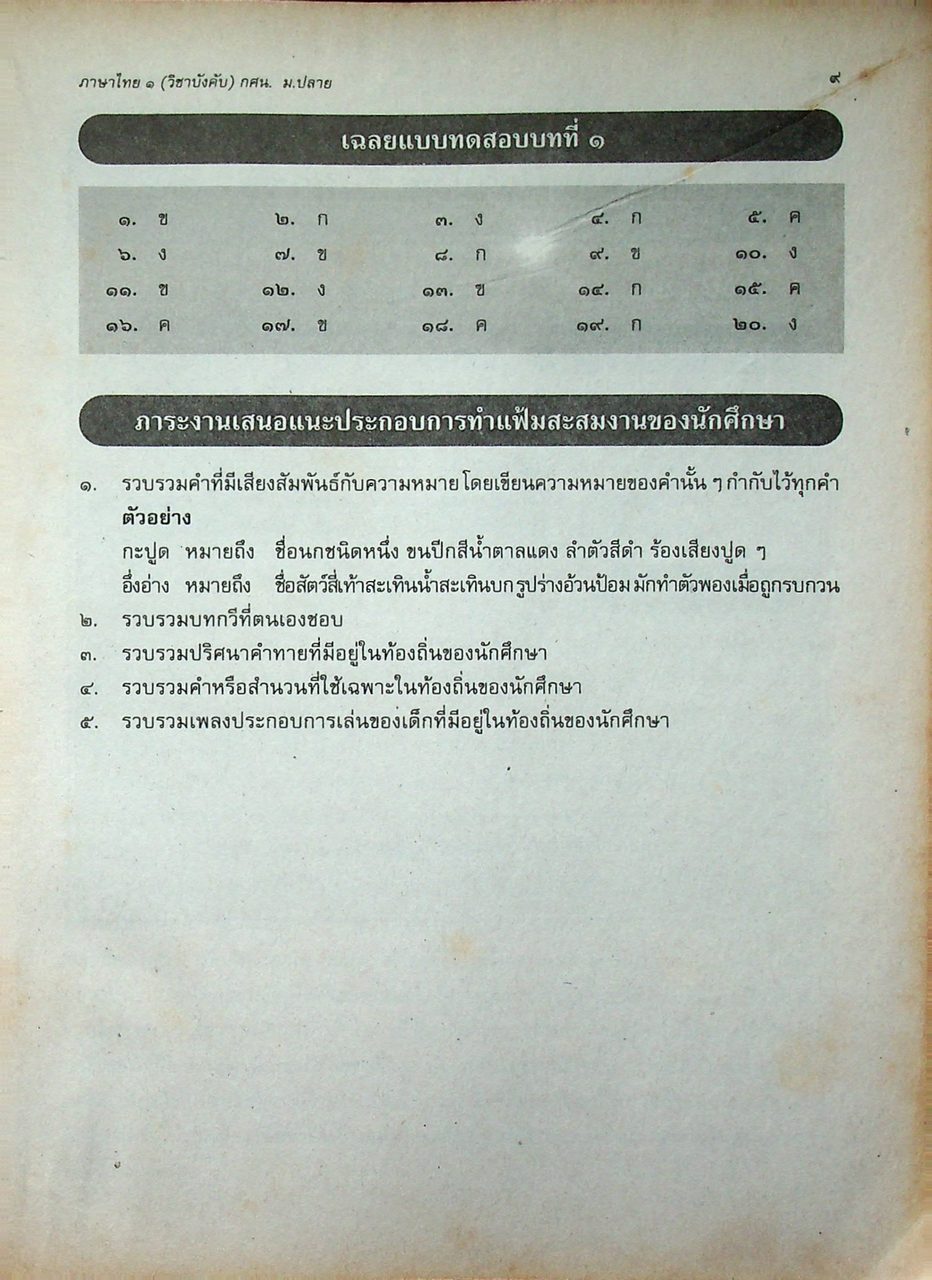 ภาษาไทย ๑ (วิชาบังคับ) ระดับมัธยมศึกษาตอนปลาย (กศน.)