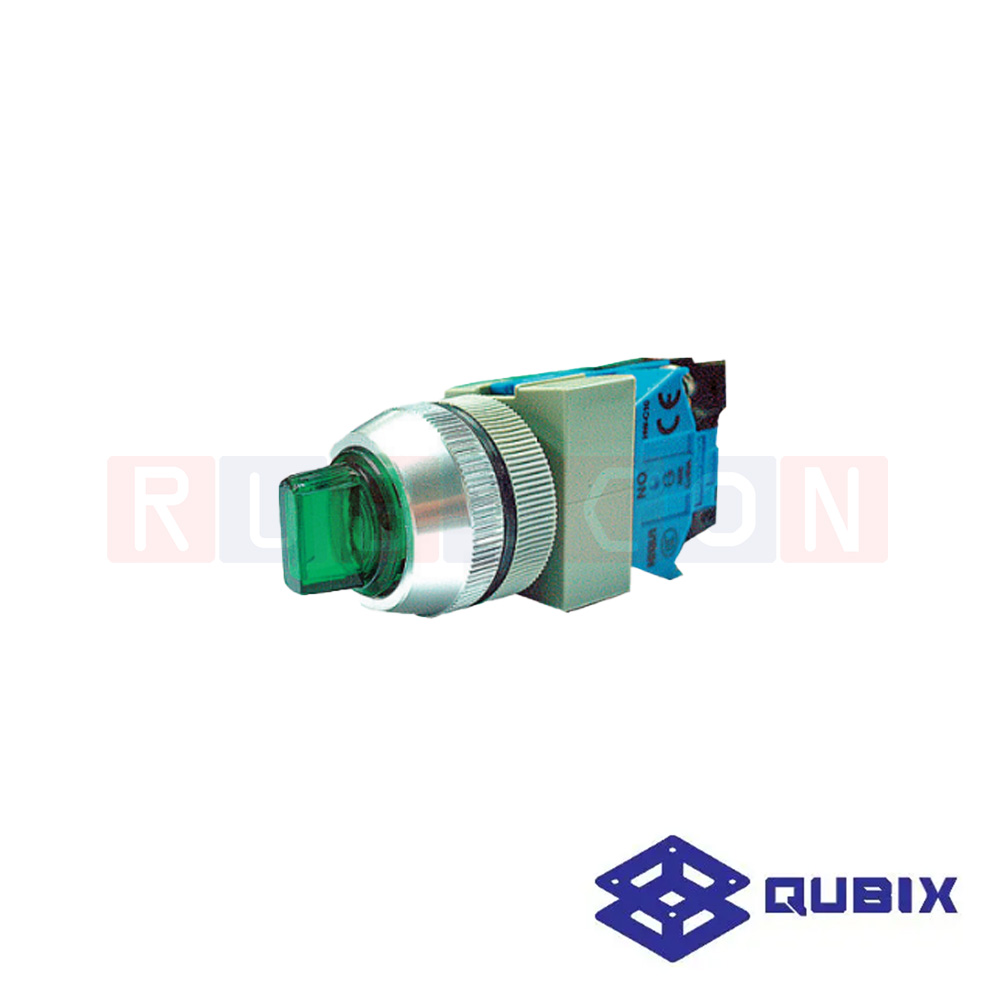 QUBIX SA3-PL211G-2D สวิตช์ซีเล็คเตอร์มีแล้มป์ 2 จังหวะ สีเขียว (GREEN) LED 24VDC CONTACT 1NO+1NC (ILLUMINATED CONTROL SWITCHES : Ø30 MM.)