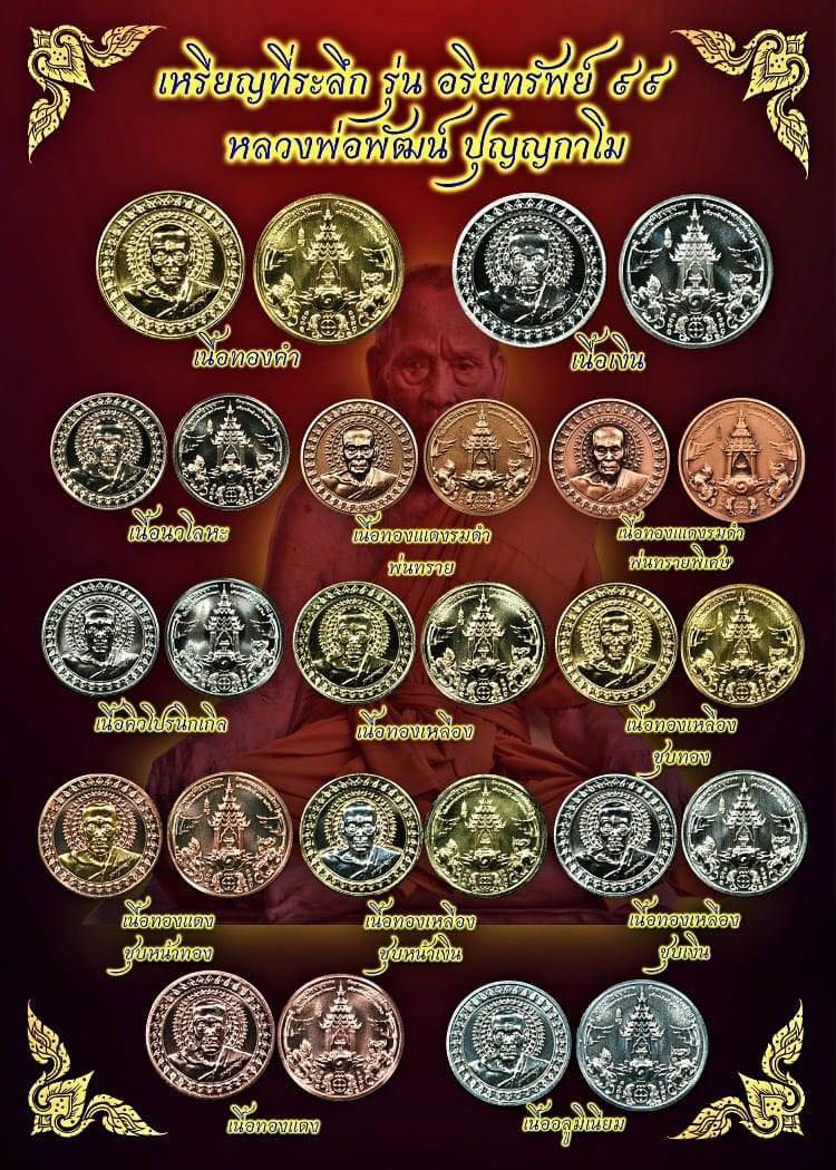 เหรียญลุ้นเนื้อ หลวงพ่อพัฒน์ รุ่นอริยทรัพย์๙๙ วัดสร้าง บล็อกกษาปณ์ รุ่นแรก ขนาด 3 ซ.ม.ปี2563