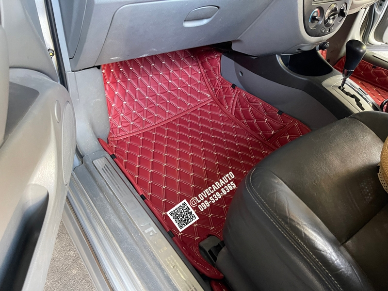 พรมปูพื้นรถยนต์ 6D Chevrolet Optra Estate สีแดงไวน์ด้ายทอง