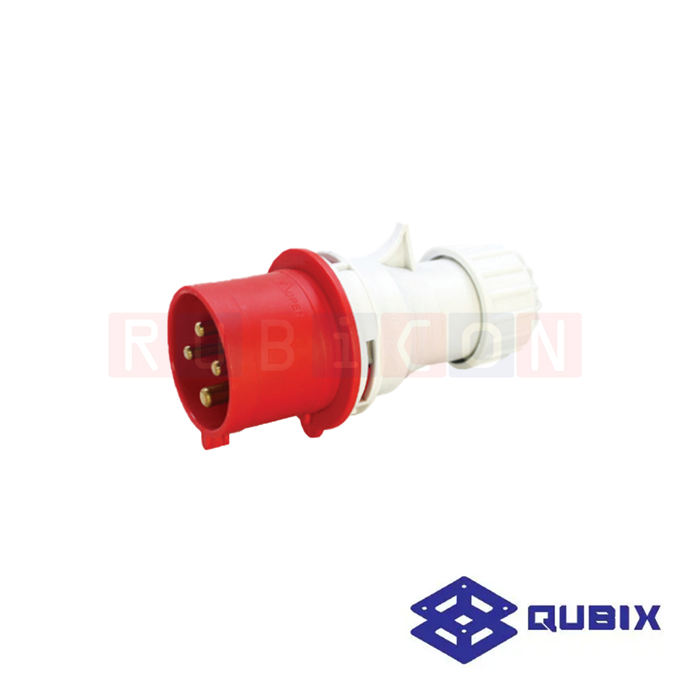 QUBIX AJ-P024 ปลั๊กพาวเวอร์ตัวผู้กลางทาง 4 ขา 3P+E 32A 380-415V 6H IP44