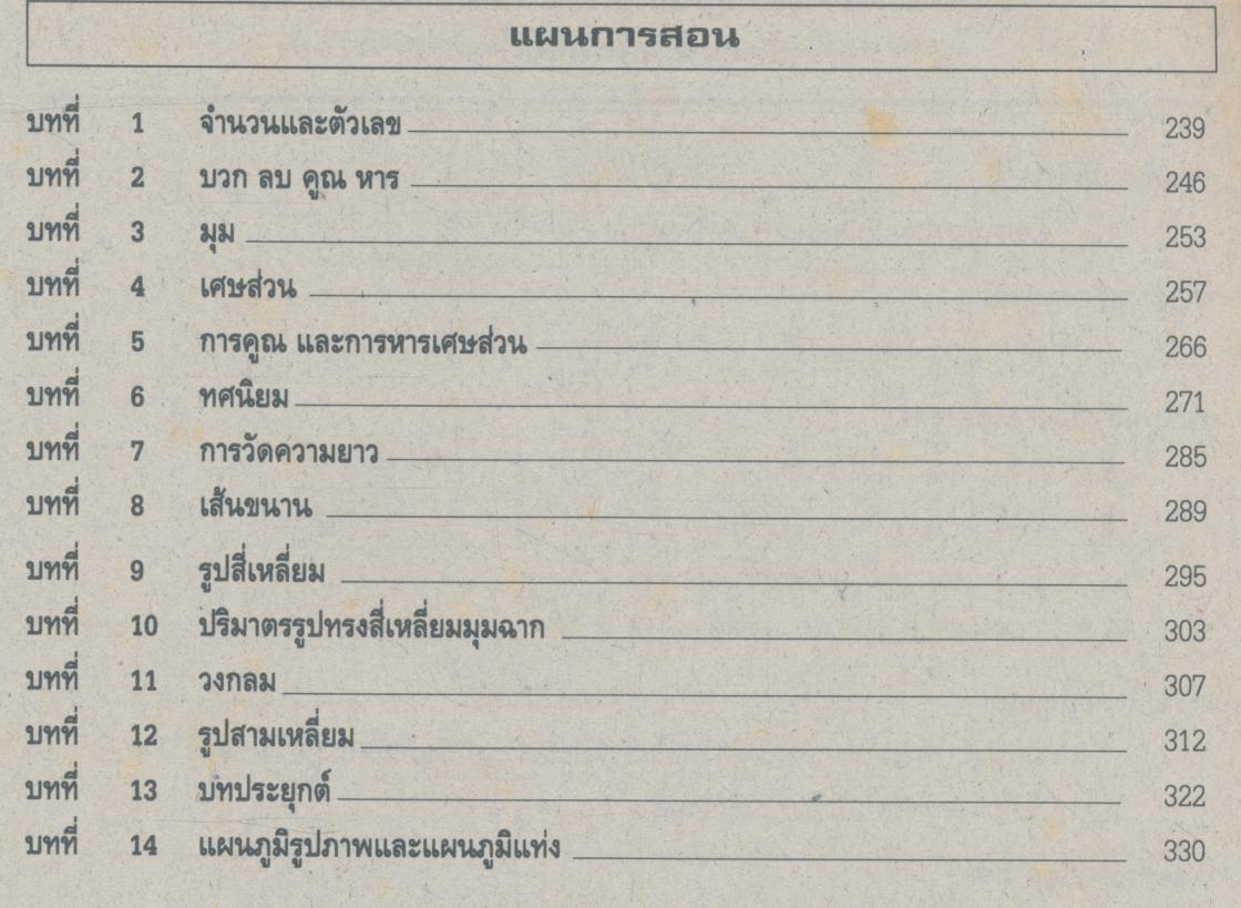 แผนการสอนวิชา คณิตศาสตร์ ป.5